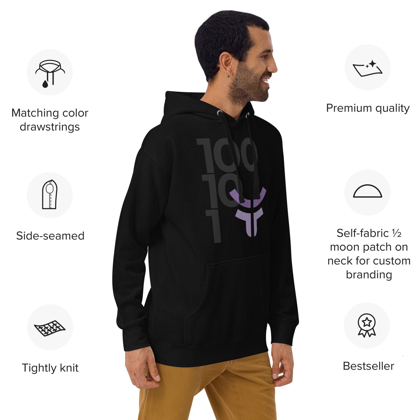 New 3.0 Logo and Fearless Logo - Black Drawstring Unisex Hoodie