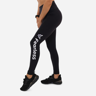 Black leggings with white fearless logo