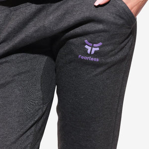 charcoal fearless joggers with purple cow logo